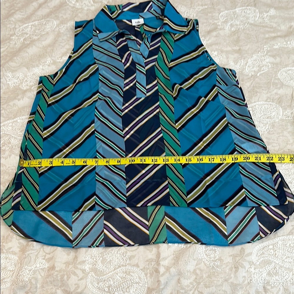 CAbi Sleeveless Chevron Stripe Blouse in Turquoise, Navy, Green - Picture 13 of 13